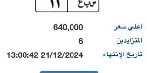 مزاد على لوحة سيارة وصل سعرها 640 ألف جنيه - الصبح