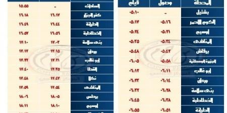 مواعيد قطارات القنطرة شرق/ بئر العبد وبشتيل/ كفر داوود/ السادات - الصبح