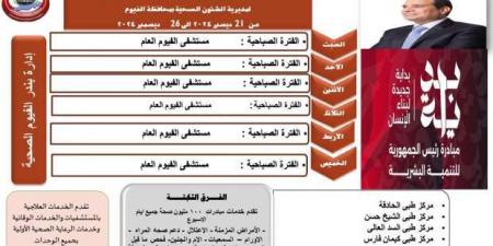 أماكن الفرق الطبية المتنقلة بمحافظة الفيوم ضمن المبادرة الرئاسية بداية - الصبح