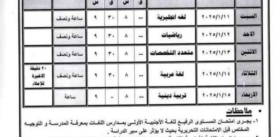 جدول امتحانات المرحلة الابتدائية والإعدادية بأسيوط - الصبح